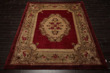 8x10 Crimson, Green, Tan Color Hand Knotted French Aubusson Savonnerie Wool Traditional Oriental Rug