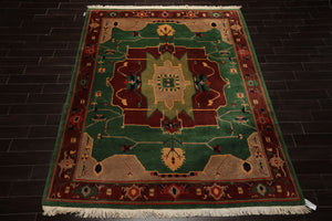 8x10 Green, Chocolate, Taupe Color Hand Knotted Tibetan Wool Arts & Crafts Oriental Rug