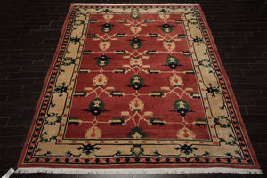 9x12 Teracotta, Light gold, Green Color Hand Knotted Tibetan Wool Arts & Crafts Oriental Rug