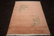 8x10 Rose, Aqua, Turquoise Color Hand Knotted French Aubusson Savonnerie Wool Traditional Oriental Rug