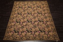 8x10 Black, Brown, Green Color Hand Woven French Aubusson Needlepoint  Wool Traditional Oriental Rug