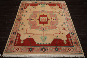 9x12 Ivory, Rose, Burnt Orange Color Hand Knotted Tibetan Wool Arts & Crafts  Oriental Rug