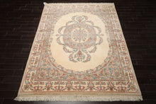 8x10 Ivory, Tan, Rose Color Hand Knotted French Aubusson Savonnerie Wool Traditional  Oriental Rug