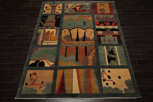 8x10 Teal, Peach, Gold Color Hand Knotted Tibetan Wool Arts & Crafts  Oriental Rug
