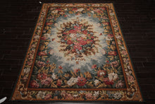 9x12 Teal, Aqua, Ivory Color Hand Woven Aubusson Needlepoint  Wool Traditional Oriental Rug