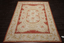 8x10 Ivory, Gold, Orange Color Hand Woven Aubusson Needlepoint  Wool & Silk Traditional Oriental Rug