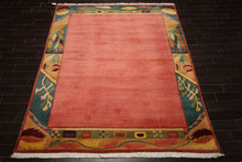 8x10 Rose, Turqoise, Gold Color Hand Knotted Tibetan Wool Art Deco Oriental Rug