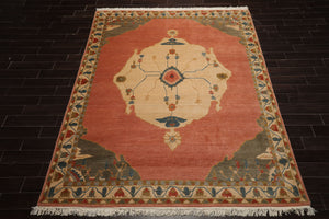 8x10 Rose, Ivory, Gray Color Hand Knotted Tibetan  Wool Traditional Oriental Rug