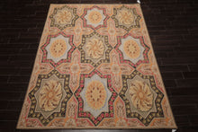 8x10 Sage, Gold, Pink Color Hand Woven Aubusson Needlepoint  Wool Traditional Oriental Rug