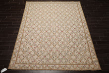 8x10 Ivory, Gold, Green Color Hand Woven Aubusson Needlepoint  Wool Traditional Oriental Rug