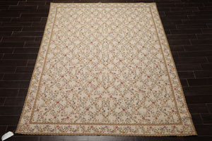 8x10 Ivory, Gold, Green Color Hand Woven Aubusson Needlepoint  Wool Traditional Oriental Rug