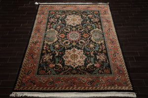 8x10 Black, Rose, Blue Color Hand Knotted French Aubusson Savonnerie New Zealand Wool Traditional  Oriental Rug