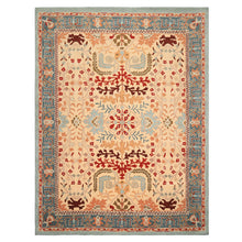 8x10 Light Peach
, Aqua
, Rust
 Color Hand Tufted William Morris
 Wool Arts & Crafts
 Oriental Rug