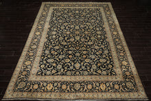 10x14 Black, Ivory, Mint Color Hand Knotted Kashan Wool Traditional Oriental Rug