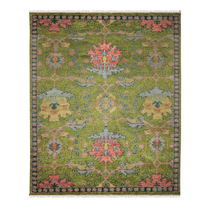 Multi Size Green Pink Navy Color Hand Knotted Turkish Oushak 100% Wool Traditional Oriental Rug