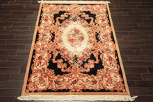 6x9 Ivory, Black, Brown Color Hand Knotted French Aubusson Savonnerie Wool Traditional Oriental Rug