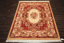 8x10 Ivory, Rose, Blush Color Hand Knotted French Aubusson Savonnerie Wool Traditional Oriental Rug