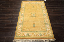 4x6 Gold, Ivory, Sage Color Hand Knotted Indo Tibetan Wool Traditional Oriental Rug