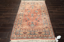 4x6 Blush, Turquoise, Beige Color Hand Knotted Heriz New Zealand Wool Traditional Oriental Rug