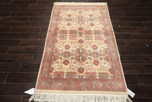 4x6 Ivory, Rose, Brown Color Hand Knotted Indo Kashan New Zealand Wool Traditional Oriental Rug