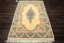 4x6 Ivory, Turquoise, Blush Color Hand Knotted Indo Kerman New Zealand Wool Traditional Oriental Rug