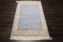 4x6 Blue, Ivory, Taupe Color Hand Knotted Boteh Wool Traditional Oriental Rug