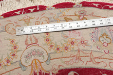 Round Red, Ivory, Blue Color Hand Knotted Tabriz Round Wool & Silk Traditional Oriental Rug