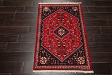 2x4 Red, Navy, Ivory Color Hand Knotted Abadeh Wool Traditional Oriental Rug