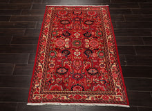 3x5 Red, Ivory, Green Color Hand Knotted Abadeh wool Traditional Oriental Rug