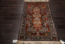 3x5 Black, Orange, Cream Color Hand Knotted Qum All Silk Silk Traditional Oriental Rug