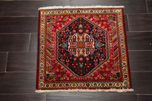 Square Navy, Red, Green Color Hand Knotted Abadeh Wool Traditional Oriental Rug