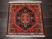 Square Navy, Red, Green Color Hand Knotted Abadeh Wool Traditional Oriental Rug