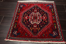 Square Navy, Red, Blue Color Hand Knotted Chagaei Wool Traditional Oriental Rug