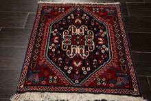 Square Navy, Red, Ivory Color Hand Knotted Abadeh Wool Traditional Oriental Rug