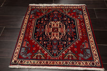 Square Navy, Red, Ivory Color Hand Knotted Abadeh Wool Traditional Oriental Rug