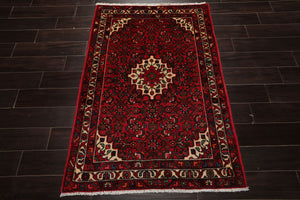 3x5 Rust, Ivory, Red Color Hand Knotted Abadeh Wool Traditional Oriental Rug