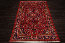 7x11 Red, Navy, Ivory Color Hand Knotted Hamedan Wool Traditional Oriental Rug