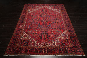 10x12 Red, Charcoal, Blue Color Hand Knotted Heriz Wool Traditional Oriental Rug