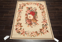 4x6 Ivory, Pink, Blush Color Hand Woven French Needlepoint Wool Traditional Oriental Rug