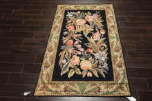 4x6 Black, Sage, Lavender Color Hand Woven French Needlepoint Wool Traditional Oriental Rug