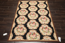 4x6 Black, Ivory, Brown Color Hand Woven French Needlepoint Wool Traditional Oriental Rug
