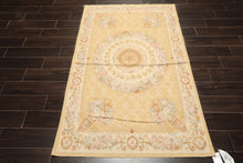 4x6 Khaki, Beige, Blush Color Hand Woven French Aubusson Wool Traditional Oriental Rug