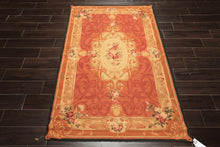 4x6 Gold, Rose, Caramel Color Hand Woven French Needlepoint Wool Traditional Oriental Rug