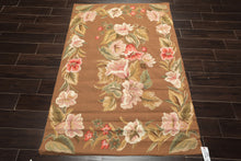 4x6 Brown, Gold, Pink Color Hand Woven French Needlepoint Wool Traditional Oriental Rug