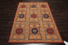 5x8 Gold, Navy, Green Color Hand Woven French Needlepoint Wool Traditional Oriental Rug