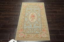 3x5 Aqua, Mint, Gold Color Hand Woven French Needlepoint Wool Traditional Oriental Rug