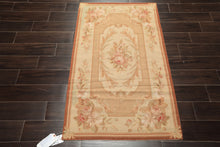 3x5 Beige, Tan, Rose Color Hand Woven French Needlepoint Wool Traditional Oriental Rug