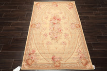 4x6 Beige, Brown, Tan Color Hand Woven French Needlepoint Wool Traditional Oriental Rug