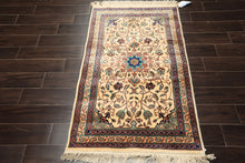 3x5 Ivory, Navy, Turquoise Color Hand Knotted French Aubusson Savonerrie Wool Traditional Oriental Rug