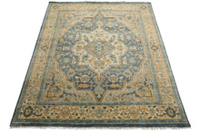8x10 Blue, Beige, Gold Color Hand Knotted Oushak Wool Traditional Oriental Rug